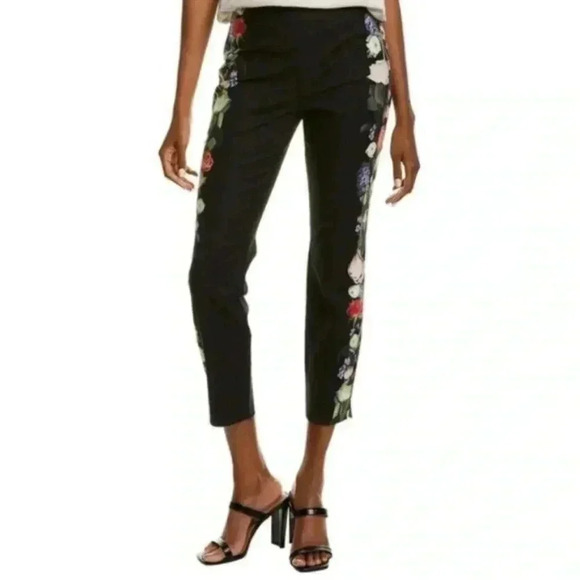 Ted Baker Baynar Kensington Floral Ankle Grazer Trouser Pants in Black size 2 - Picture 3 of 13